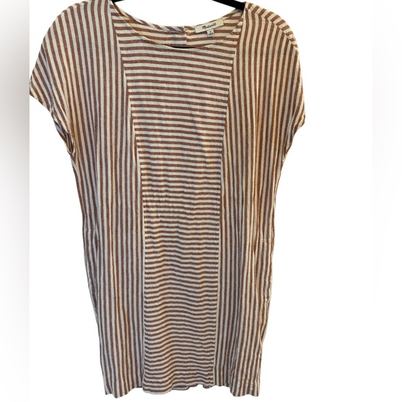 Madewell G5305 Rust White Stripe Play Button Back Linen Blend Dress Size Medium - Picture 5 of 8